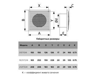 Вытяжная вентиляционная решетка из АБС-пластика с рамкой и фланцем Era 2121П12Ф 21х21 D125 WhiteВытяжная вентиляционная решетка из АБС-пластика с рамкой и фланцем Era 2121П12Ф 21х21 D125 White[image_num]
