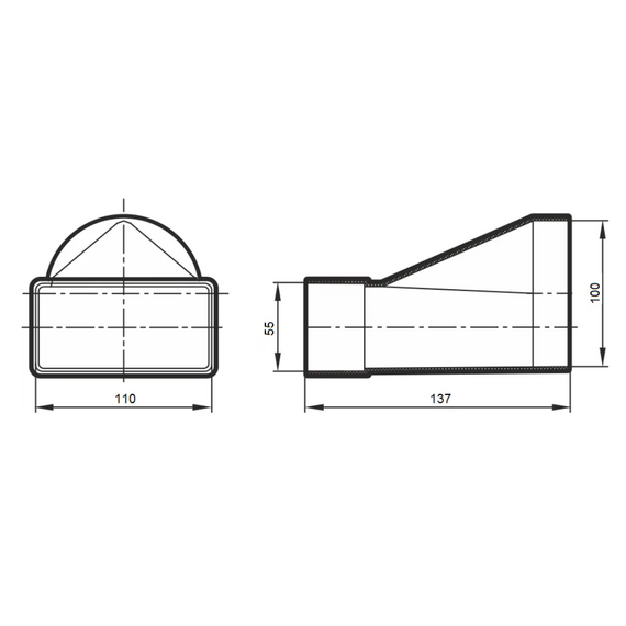 Соединиель эксцентриковый плоского воздуховода с круглым 5,5х11 д.100 ЭраСоединиель эксцентриковый плоского воздуховода с круглым 5,5х11 д.100 Эра[image_num]